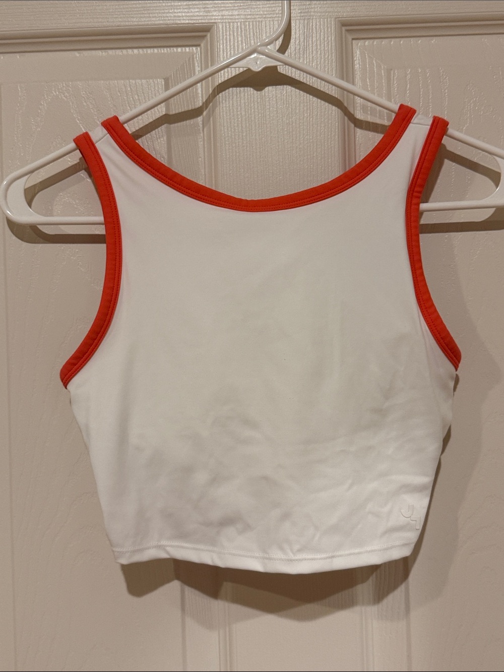 JoyLab White Crop Tank with Bright Peach/ Salmon Trim